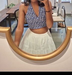 Blue Printed Bralette Top