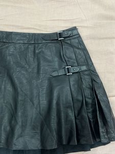 Black Pleated Faux Leather Skirt