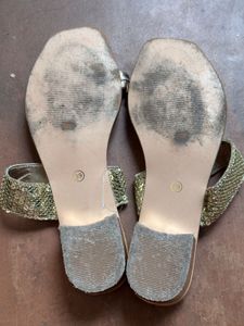Anouk Gold Toned Embellished One Toe Block Heels