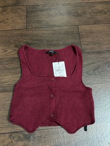 Burgundy Ribbed Cropped Vest Top