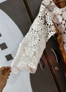 Elegant Brown Kurta with Crochet