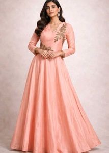 Elegant Peach Embroidered Gown 2 psc