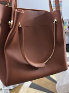 Chic Brown Faux Leather Bucket Bag