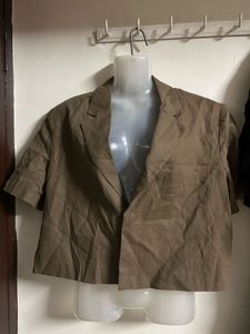 Brown Cropped Blazer with Short Sleeves