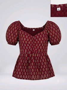 Maroon Printed Puff Sleeve Top