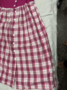 Chic Pink Plaid Button-Up Midi Dress
