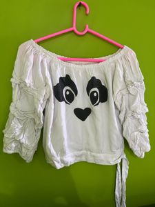 Cute Panda Off-Shoulder Top