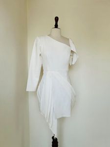 Asymmetric White Draped Cocktail Dress