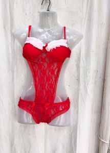 3168. Red Lace Teddy Bodysuit