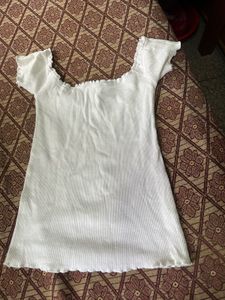 White Off-Shoulder Lettuce Trim Top