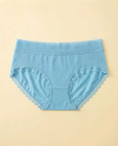 Cute Blue Cotton Briefs with Lace Trim