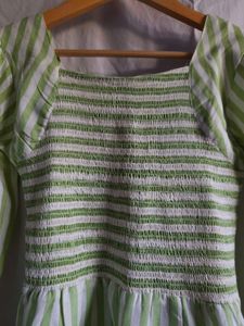 Green Striped Square Neck Dress