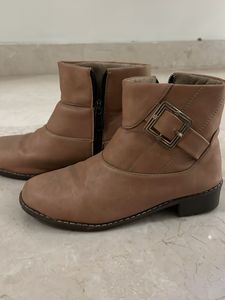 Brown Ankle Boots with Buckle Detail
