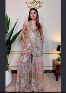 Embroidered Grey Helter Neck Jumpsuit with Dupatta