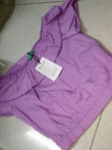Cute Lavender Off-Shoulder Crop Top no 130