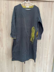 Dark Grey Kurta with Yellow Accent
