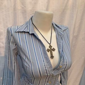 Office Siren Fitted Striped Button-Down Shirt