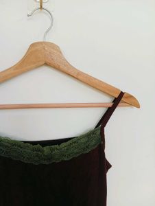 Chic Brown Lace Trim Cami Top