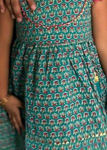 Girls' Teal Floral Print Dress