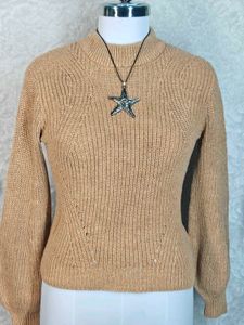H&amp;M Camel Ribbed Mock Neck Sweater