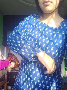 Blue Printed Cotton Kurta