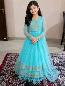 Kids Blue Embroidered Gown