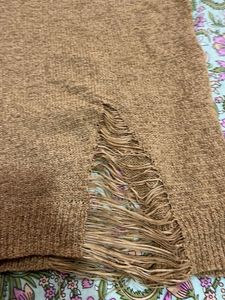 Distressed Knit Sweater with Fringe