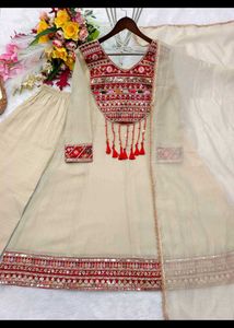 Beige Embroidered Kurta Set