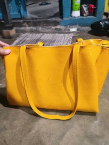 Bright Yellow Faux Leather Tote Bag