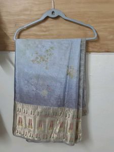 Elegant Grey+ light bluish Floral Saree