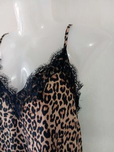 Leopard Print Cami Top with Lace Trim