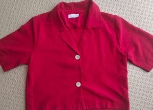 Vibrant Red Cropped Button-Up Top