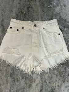 ZARA White Ripped Denim Shorts