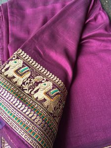 Elegant Purple Saree with Elephant Embroidery