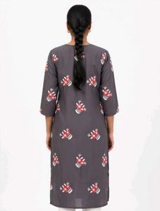 stylish grey cotton kurta - Red and white floral E