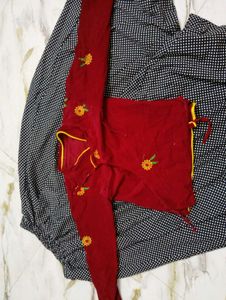 Elegant Red Velvet Embroidered Choli with Skirt