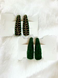 Green Velvet Hair Clips - Set of 4