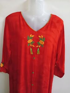 Red Designer Kurti Length is 42" Approx