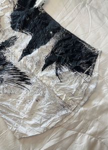 Men's White Crow Print Short Sleeve Shirt
