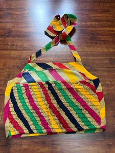 Multicoloured Striped Halter Neck Cropped Top