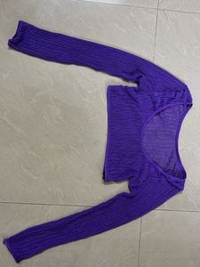 Purple Mesh Long Sleeve Crop Top