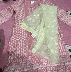 Pink Floral Kurta Set with Dupatta