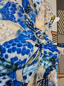 Blue Butterfly Print V-Neck Dress and bag free