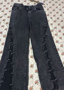 Unique Lace-Up Wide Leg Jeans