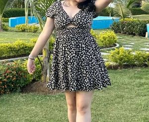 Black mini beautiful floral detailing dress