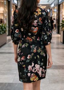 Floral Print Puff Sleeve Dress