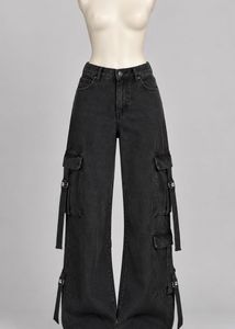 Dark Wash Wide Leg Cargo Jeans