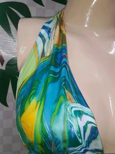 (1300)Colorful Marble Print Bikini Top