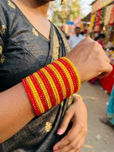 Vibrant Red & Yellow Beaded Bangles