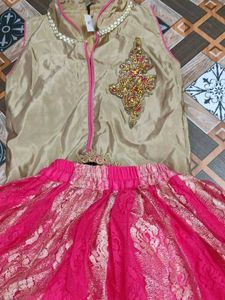 Elegant Gold &amp; Pink Lehenga Choli